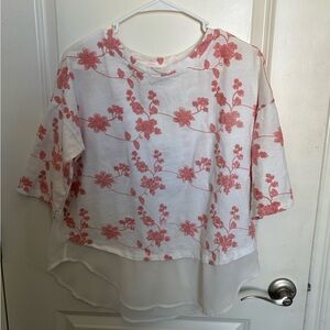 Umgee White Tunic with Pink Floral Embroidery